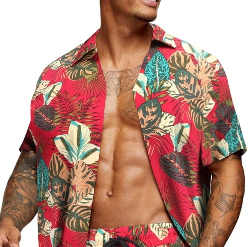 COOFANDY Men's Flower Hawaiian Casual Button Down Vacation Shirt - 2XL NWT